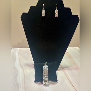 Brighton Silver Floral Earrings and Bracelet Set